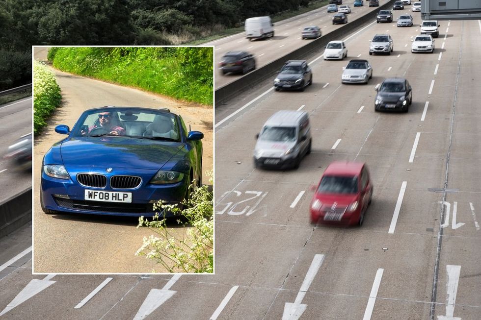 Convertible and a busy road