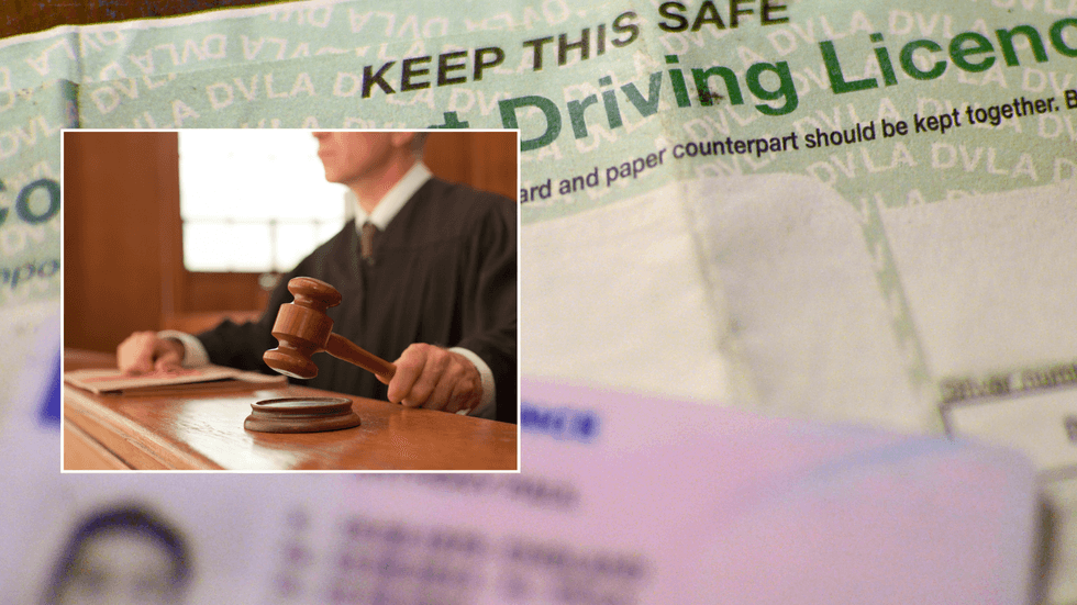 Court sentencing and driving licence photo