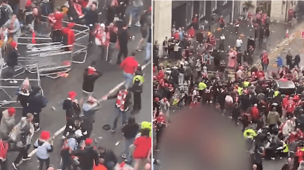 Crowds scramble after a car drove into them