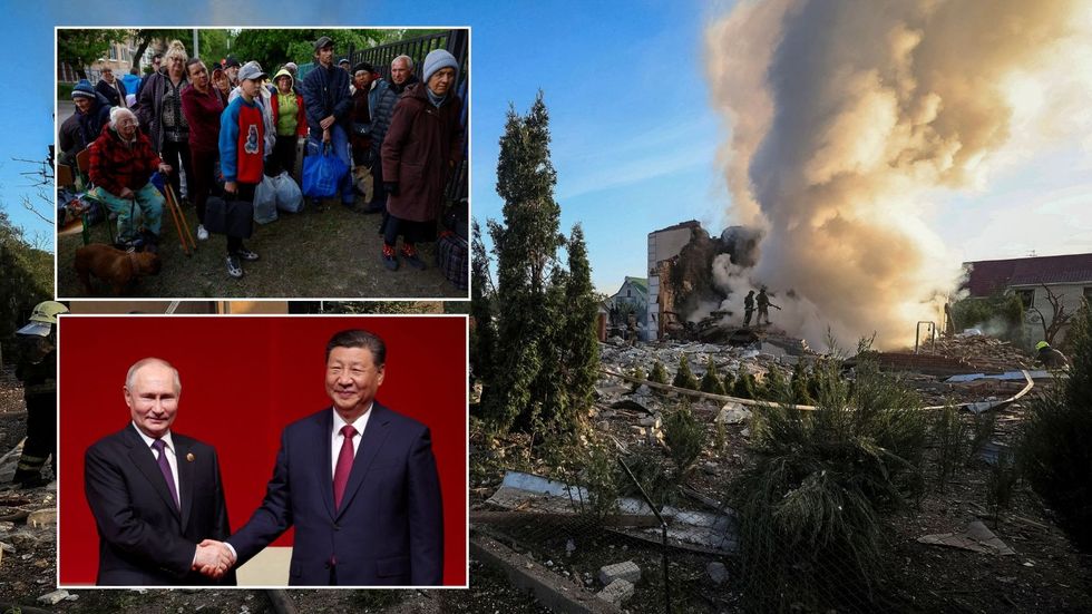 Damage in Kharkiv Oblast alongside Vladimir Putin and Xi Jinping