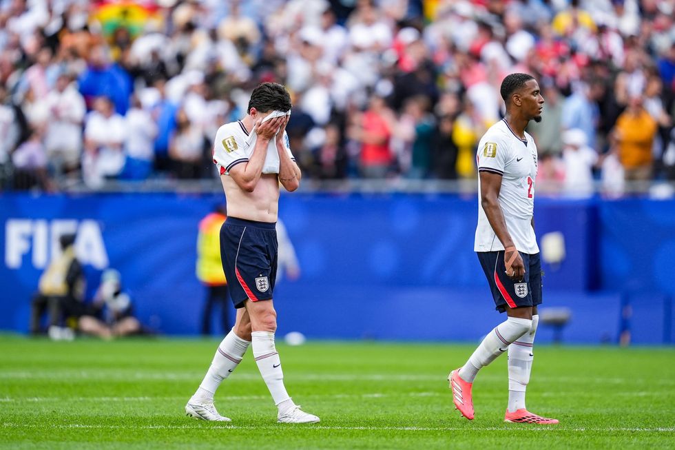 Declan Rice looked dejected at full-time as England failed to beat Ghana