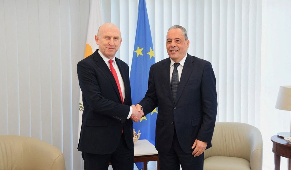 Defence Secretary John Healey, Cyprus defence head Vasilis Palmas
