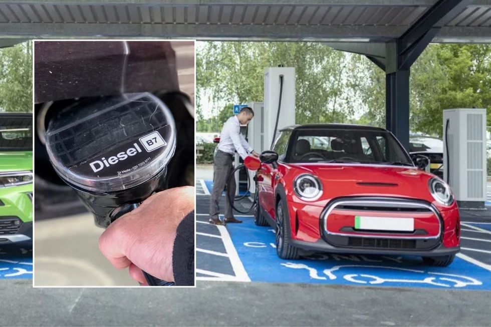 Diesel pump and an electric car charging