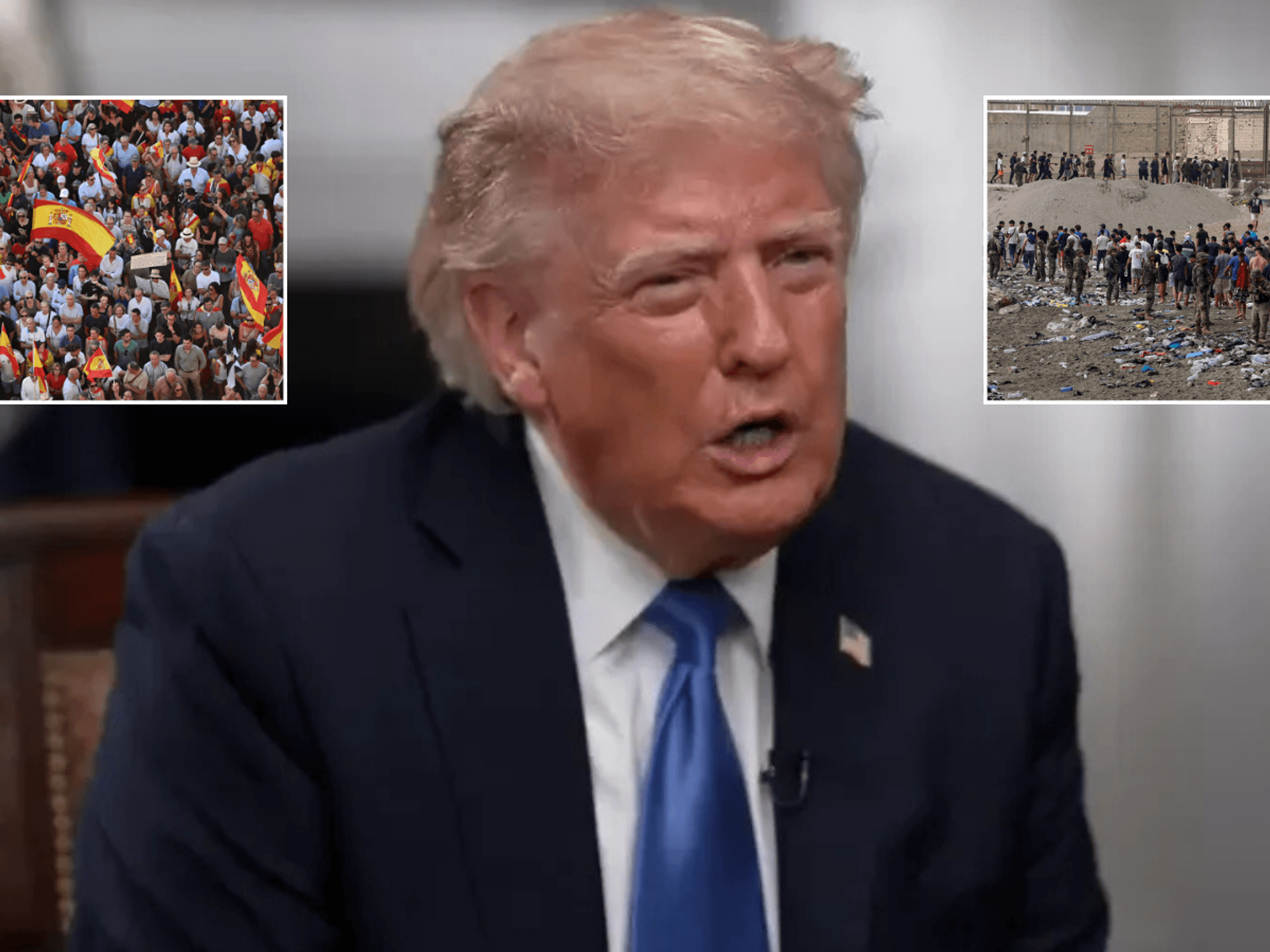 Donald Trump flanked by Ceuta migrant crisis images