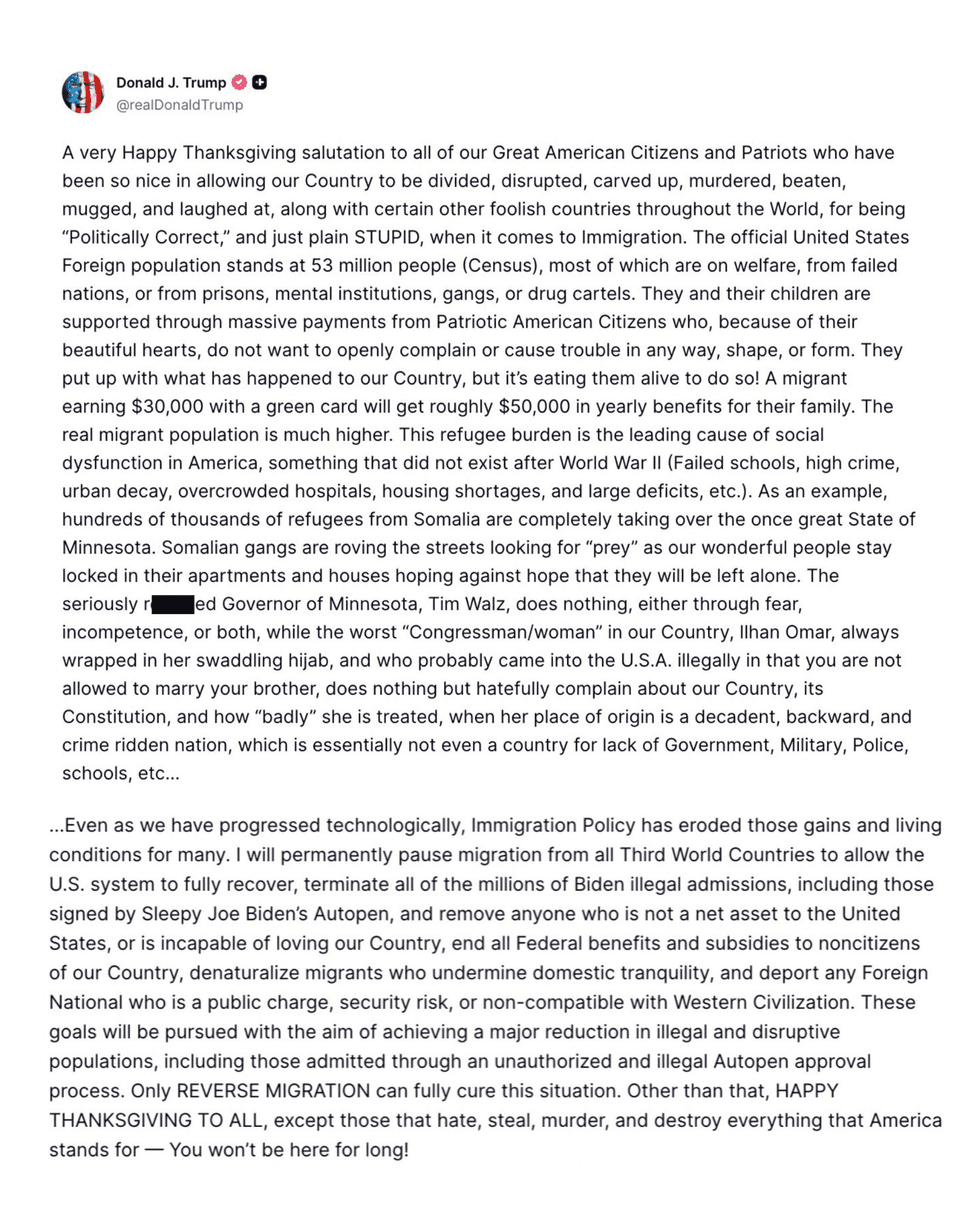 Donald Trump's Thanksgiving message