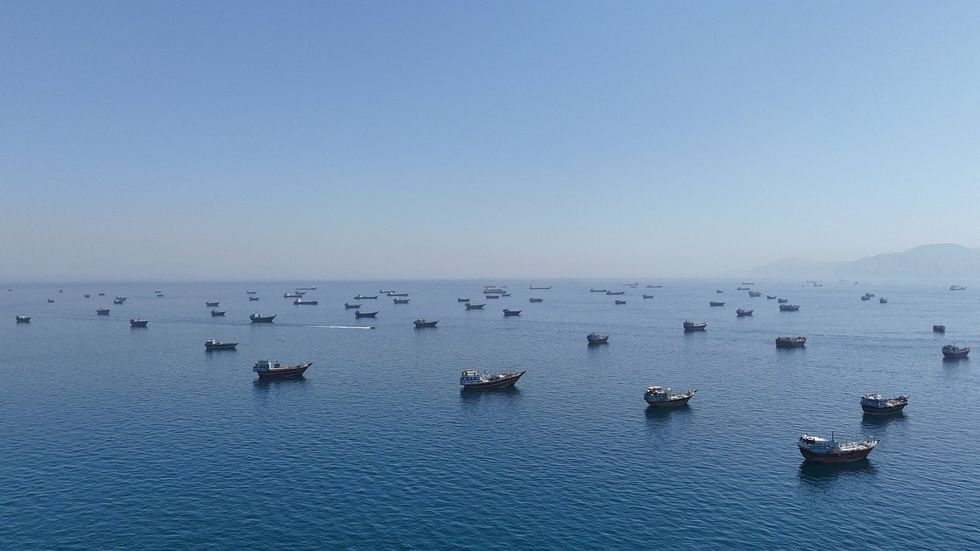 Dozens of vessels waiting to transit the Strait of Hormuz