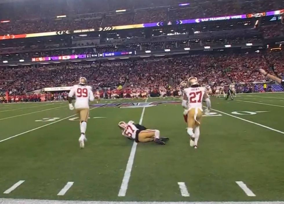 Dre Greenlaw was unable to put pressure on his leg