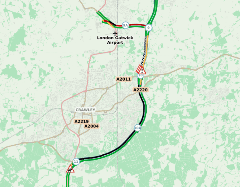 Drivers are facing long delays near Gatwick Airport