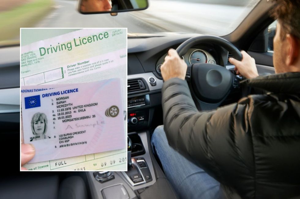 Driving licence and a man driving a car