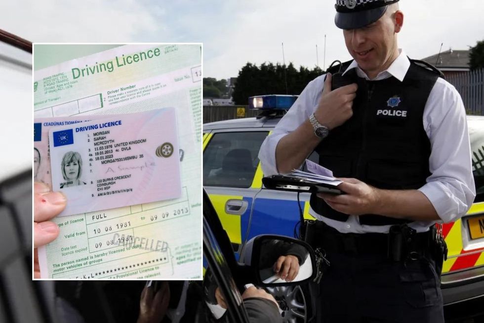 Driving licence and a police officer pulling a car over