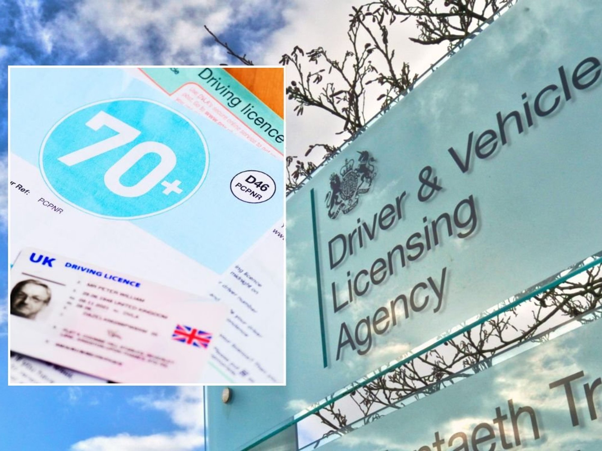 Driving licence application and a DVLA sign