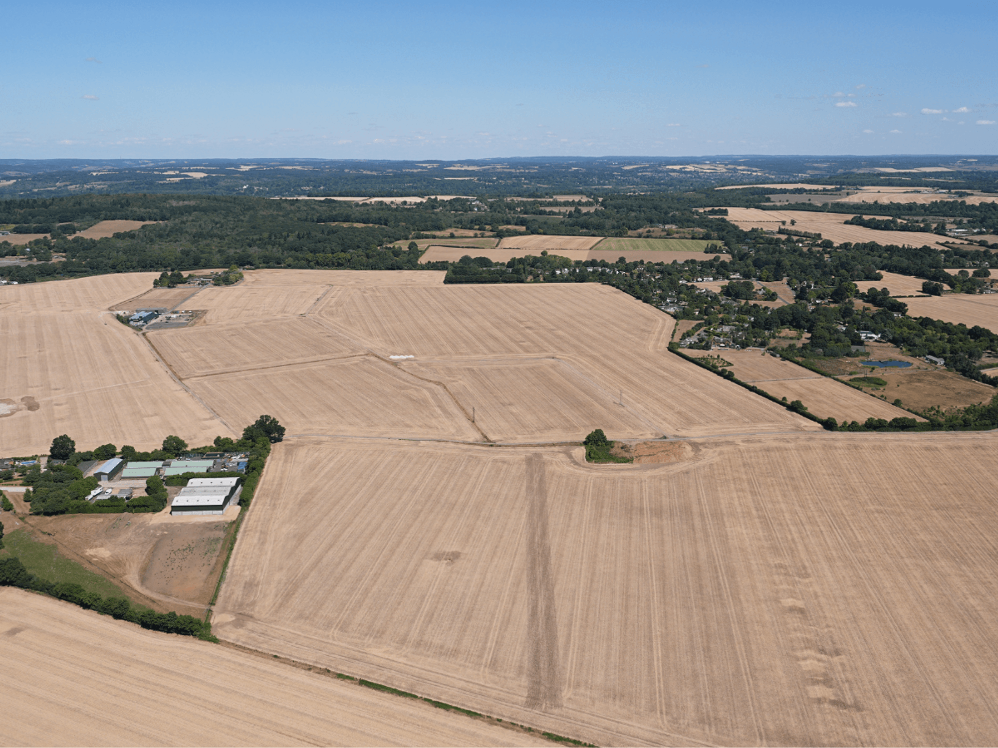 Dry fields across Ascot, aerial view