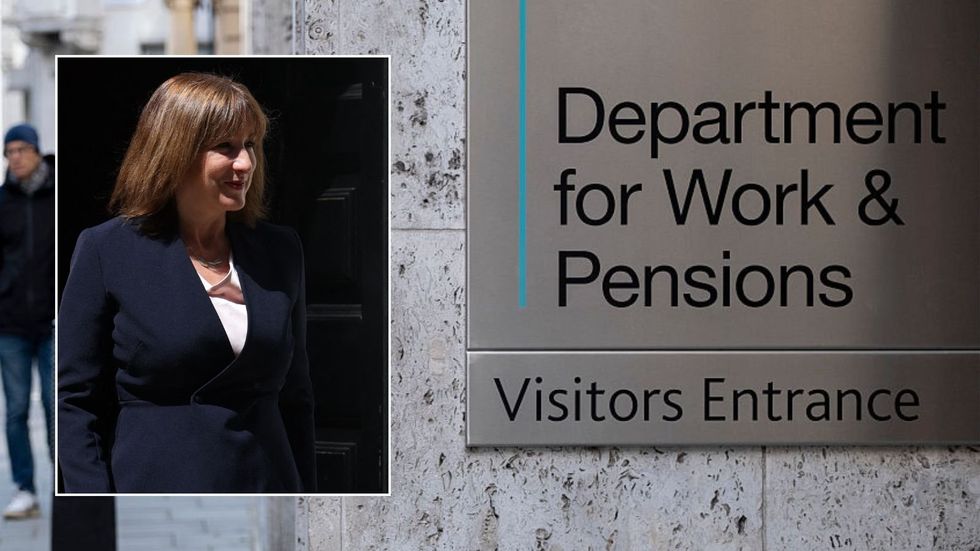 DWP sign and Rachel Reeves