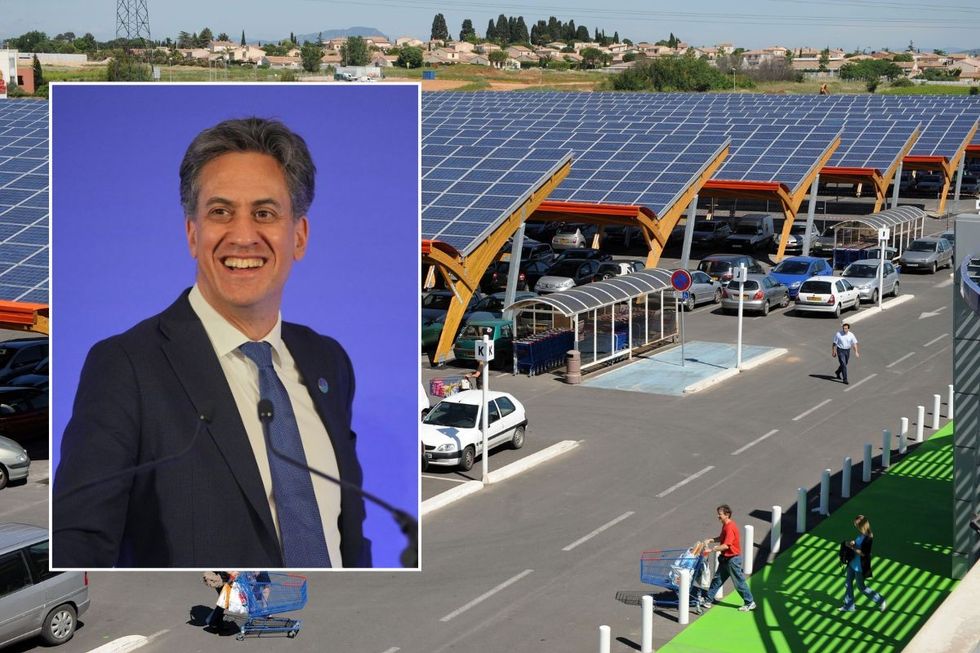 Ed Miliband and a car park with a solar canopy