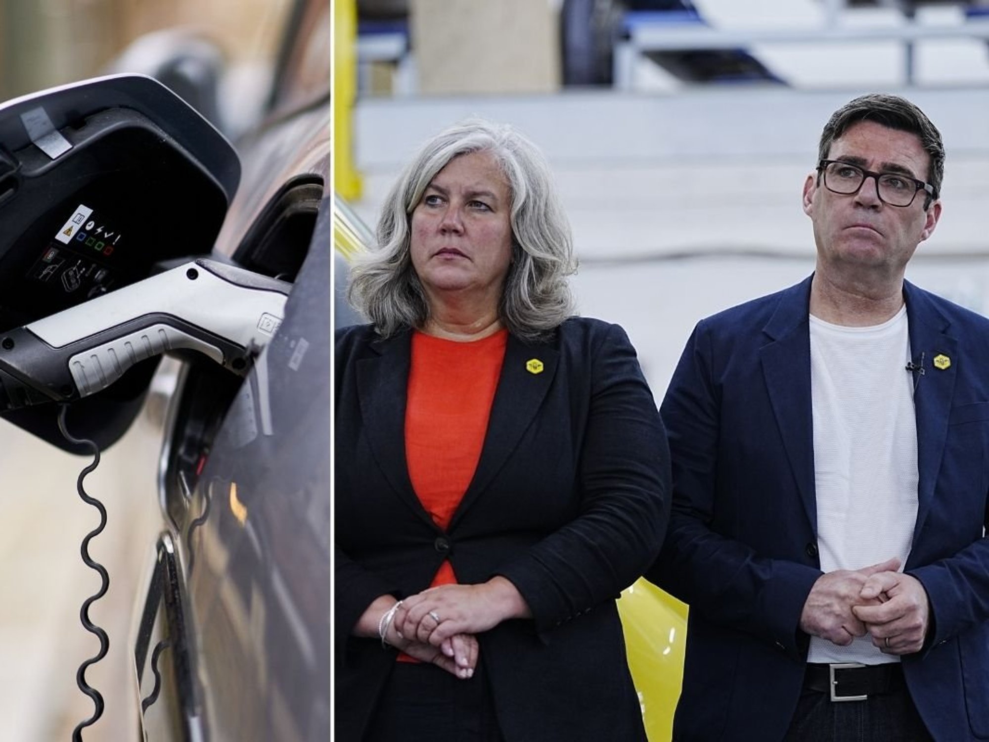 Electric car charger and Transport Secretary Heidi Alexander and Prime Minister Andy Burnham