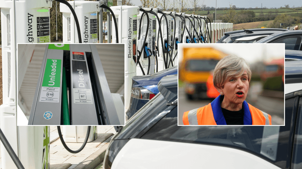 Electric car charging network and petrol station and Lilian Greenwood