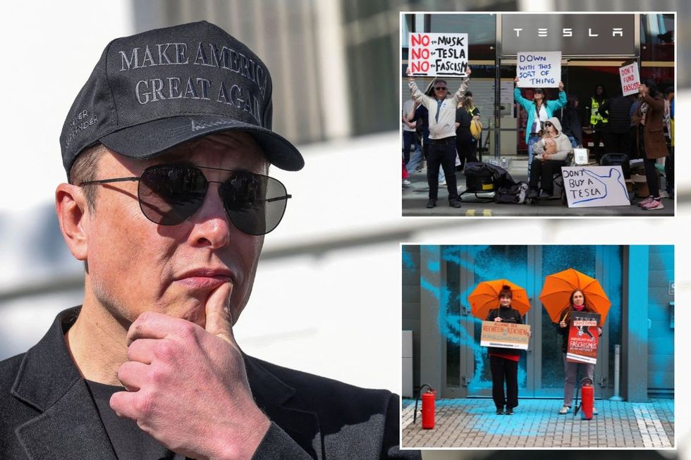 Elon Musk, a Tesla protest in London and a Tesla protest in Berlin