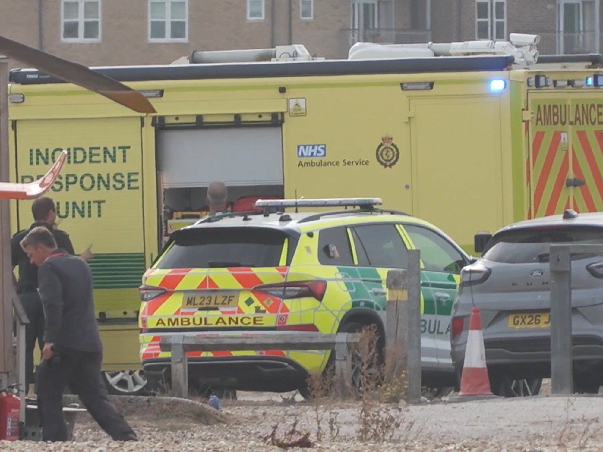 Emergency services on the beach at Shoreham-by-Sea, West Sussex