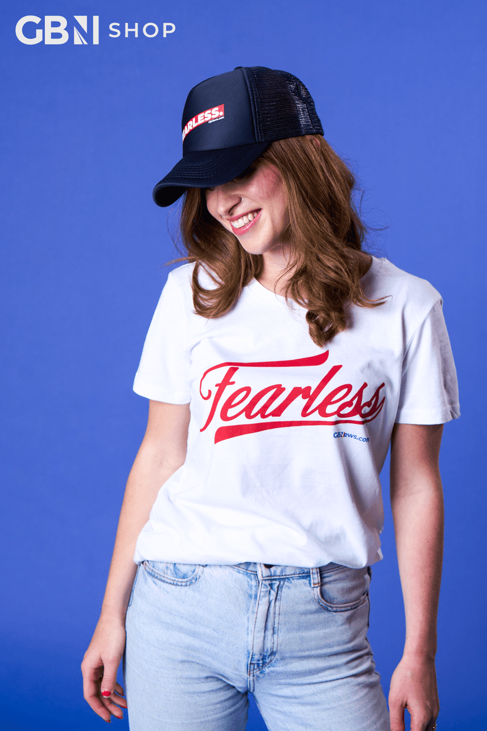 Emily Carver wearing the fearless collection merchandise