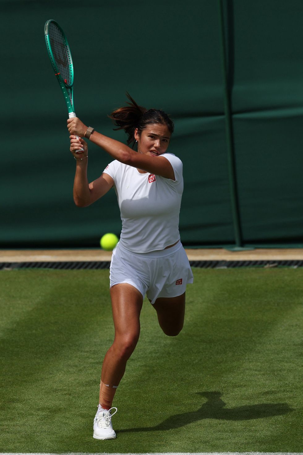 Emma Raducanu pictured practicing at Wimbledon on Saturday