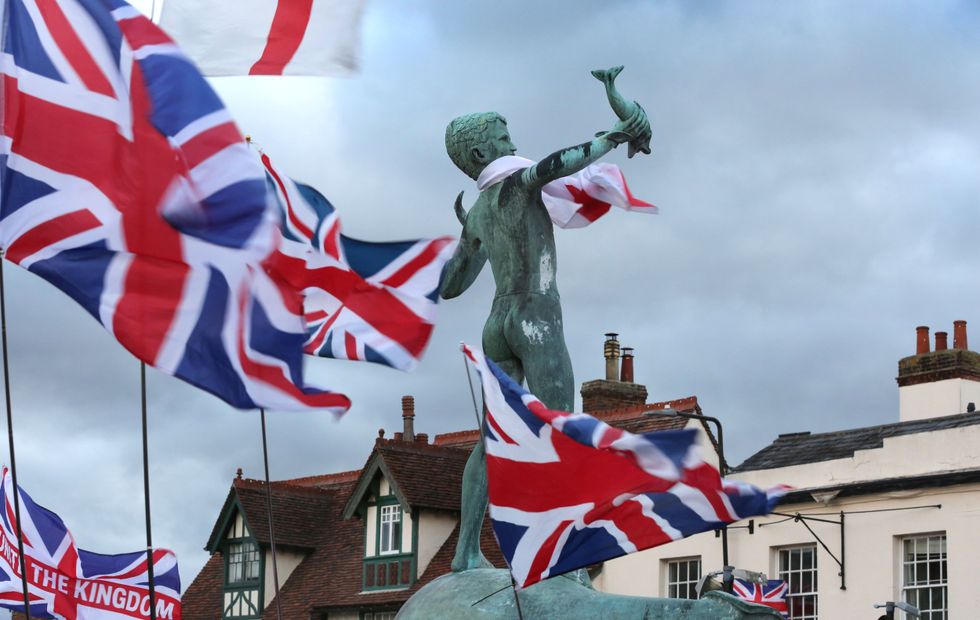 England and Union flags were brandished during Braintree's demonstration against asylum seekers being housed in Wethersfield