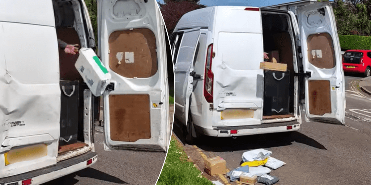 Evri delivery driver caught throwing parcels into the GUTTER in shocking footage