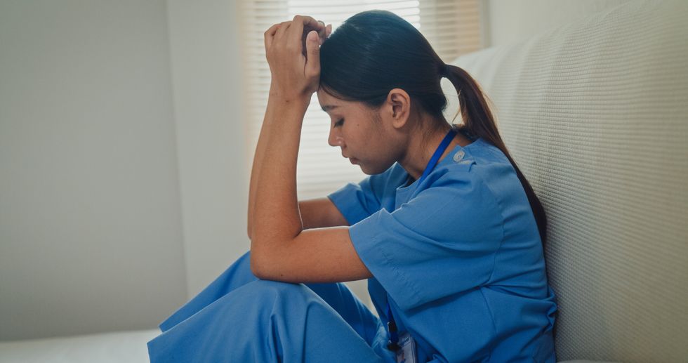 Exhausted NHS nurse
