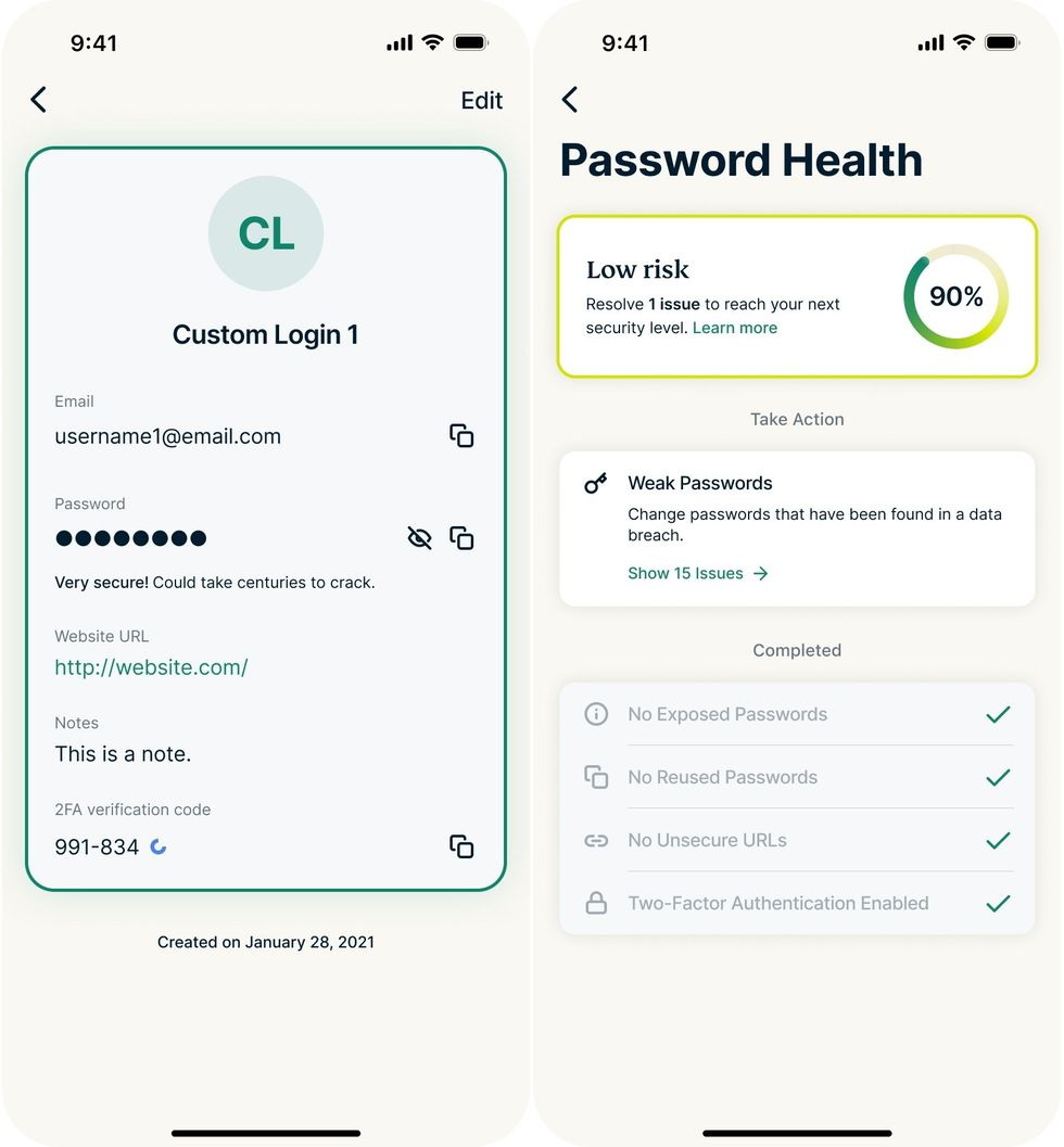 ExpressKeys screenshots on iPhone showing the screen for each login