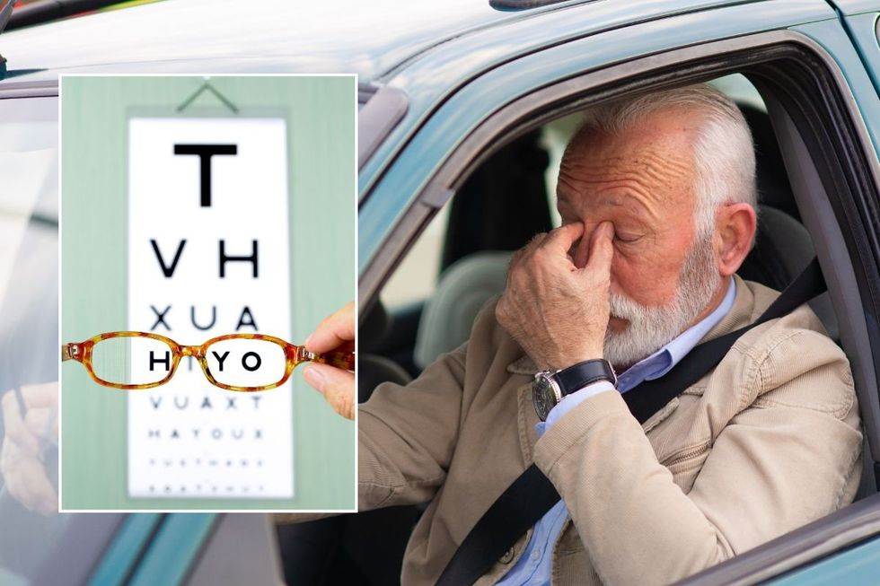 Eye test and an elderly man