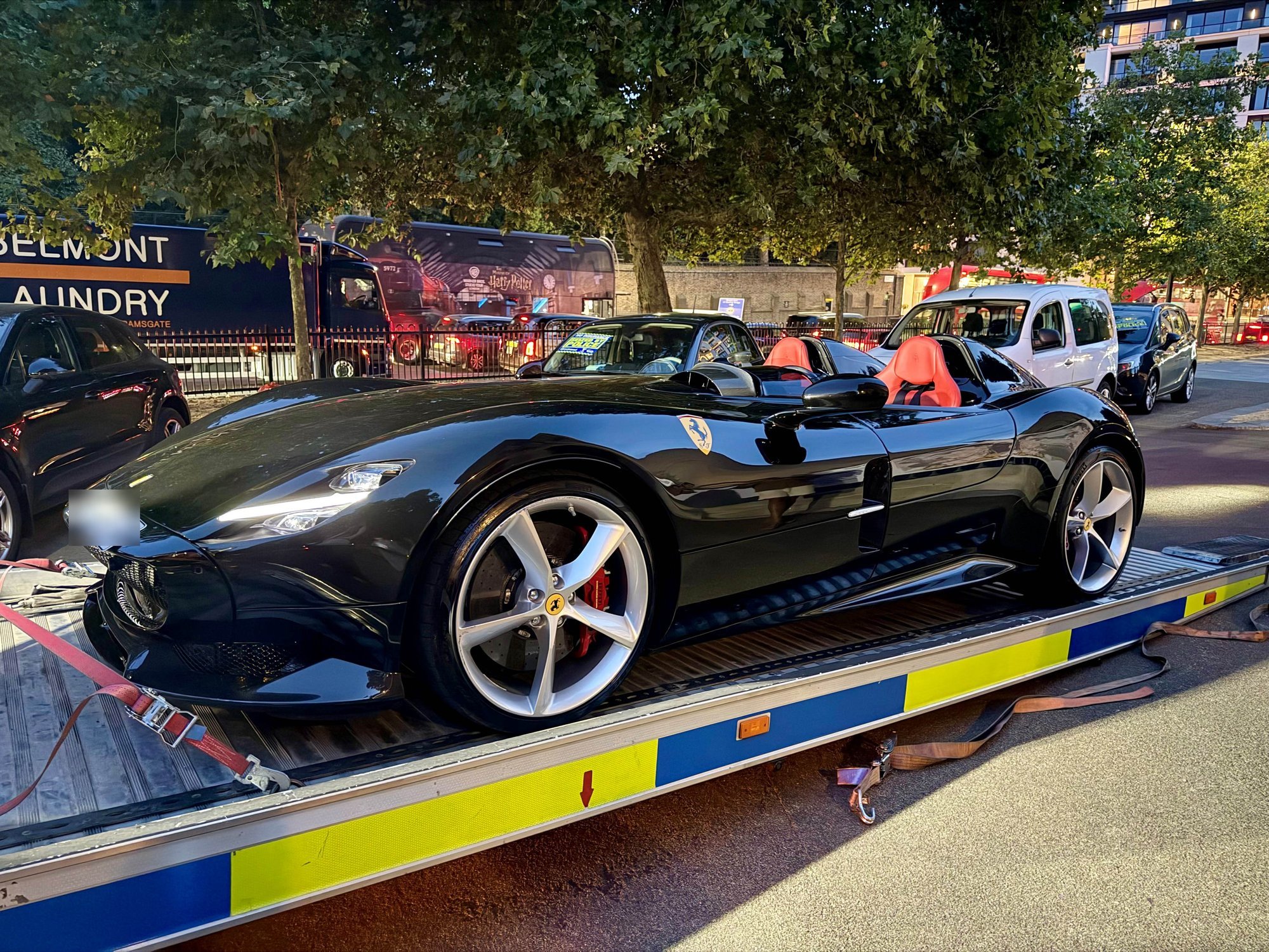 Ferrari Monza being taken to the pound