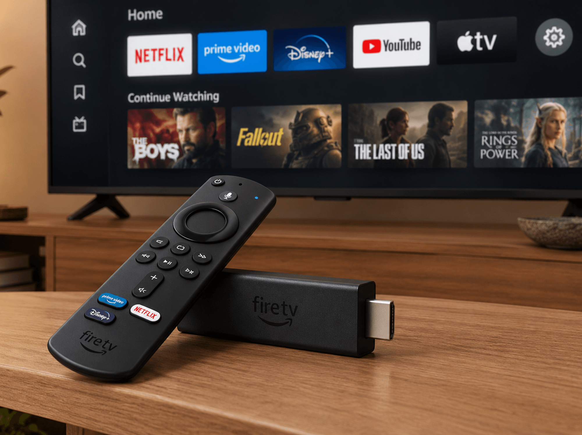 Fire TV Stick in front of TV