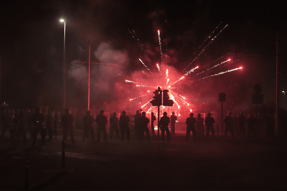 Fireworks were thrown at police