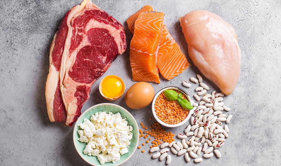 Fish, salmon, chicken, nuts and cheese