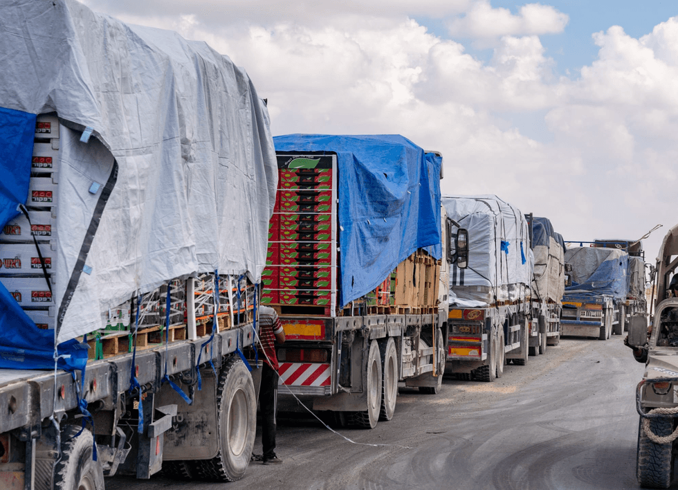 Food aid trucks in Rafah
