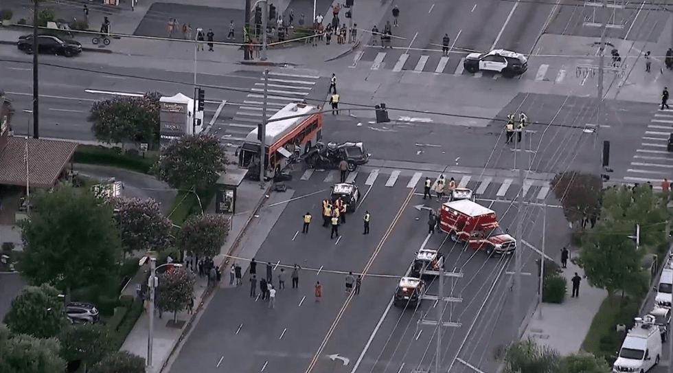 Footage from the helicopter recording the earlier bus crash