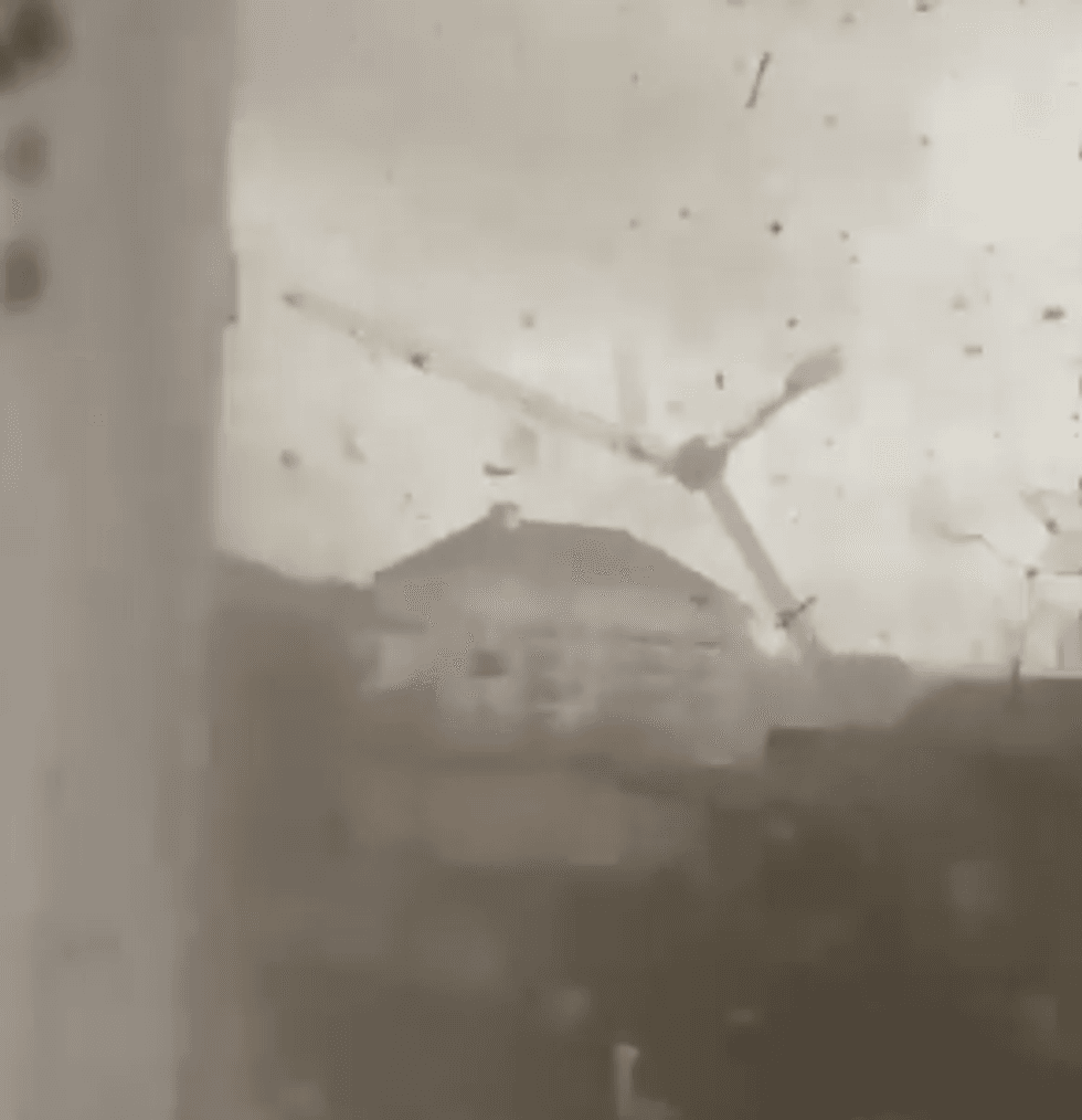 Footage shows cranes being blown over in the storm\u200b