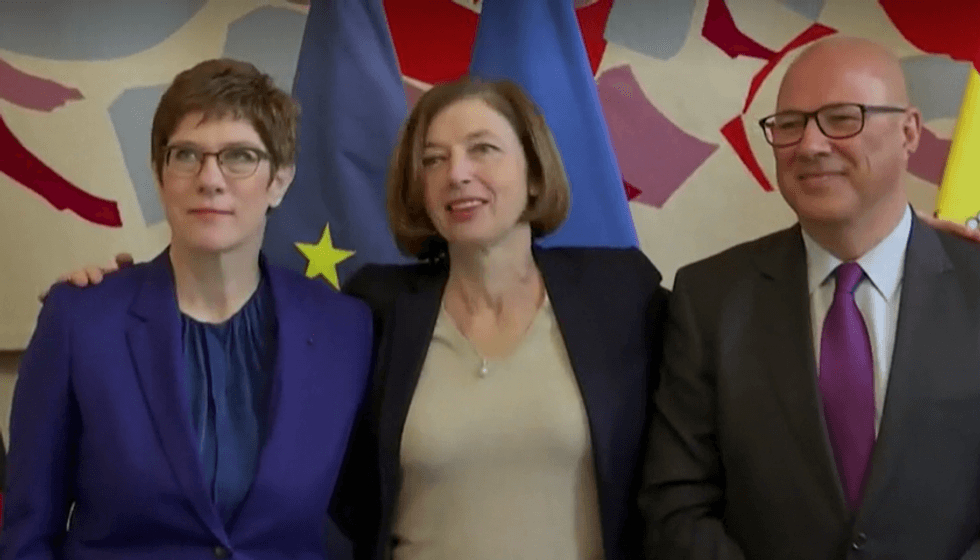 French Defence Minister Florence Parly, German Defence Minister Anngret Kramp-Karrenbaeur, and Spanish Spanish Junior Defence Minister Angel Olivares Ramirez