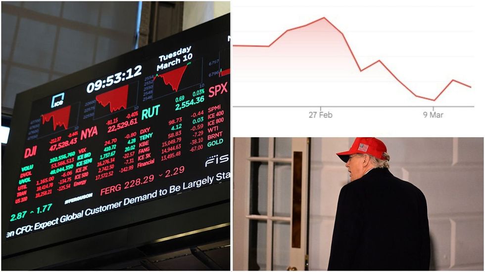 Ftse 100 graph, Wall Street terminal and Donald Trump