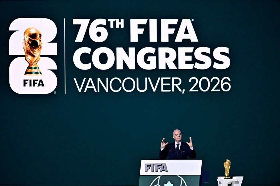 Gianni Infantino pictured speaking at a FIFA congress in Vancouver