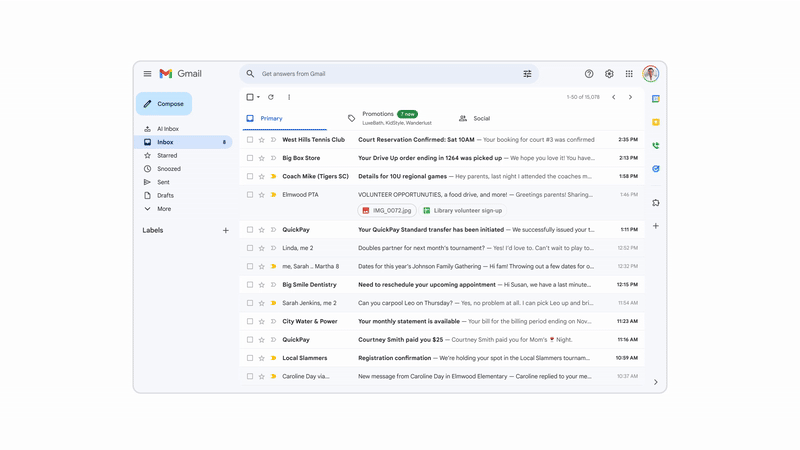 Gmail inbox lets you type in questions at the top
