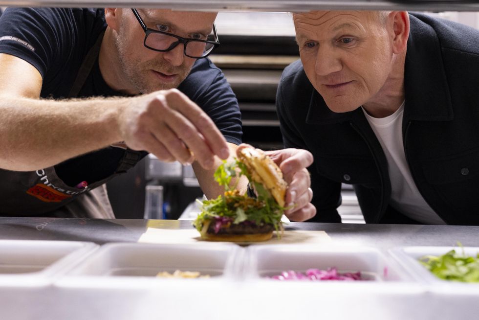 Gordon Ramsay with Christian Binney, making The Wagyu