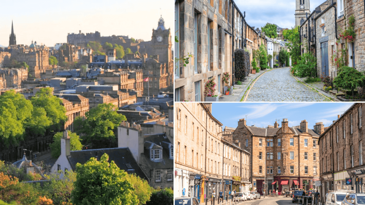 Houses on Circus Lane, Stockbridge, Edinburgh / Stockbridge street / view of Edinburgh
