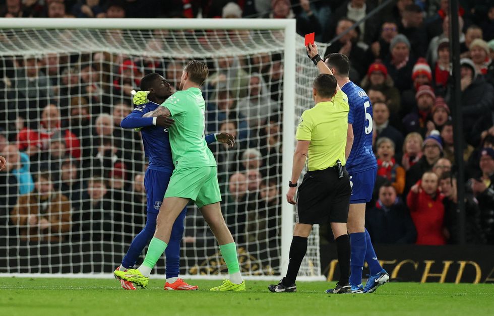Idrissa Gueye was sent off after striking his own team-mate