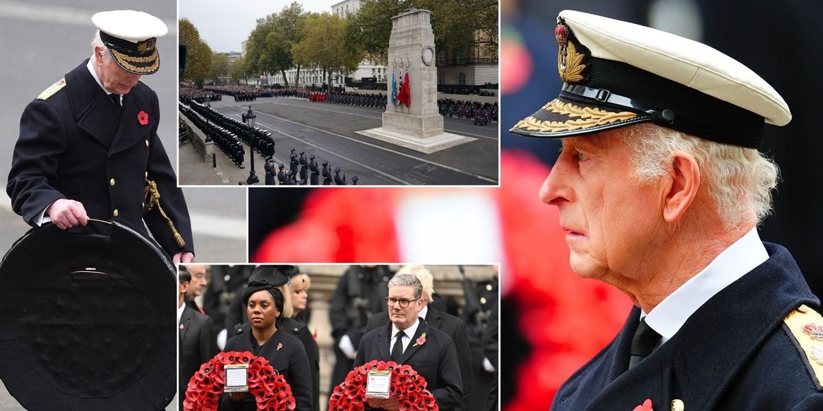 King Charles leads the nation during Remembrance Sunday Service as he lays wreath at the Cenotaph