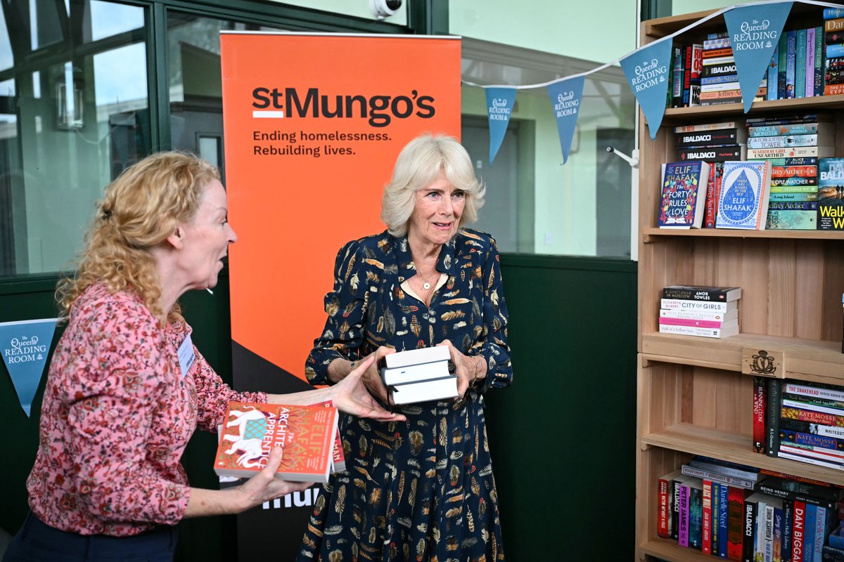 Queen Camilla unveils bookshelves containing her favourite titles