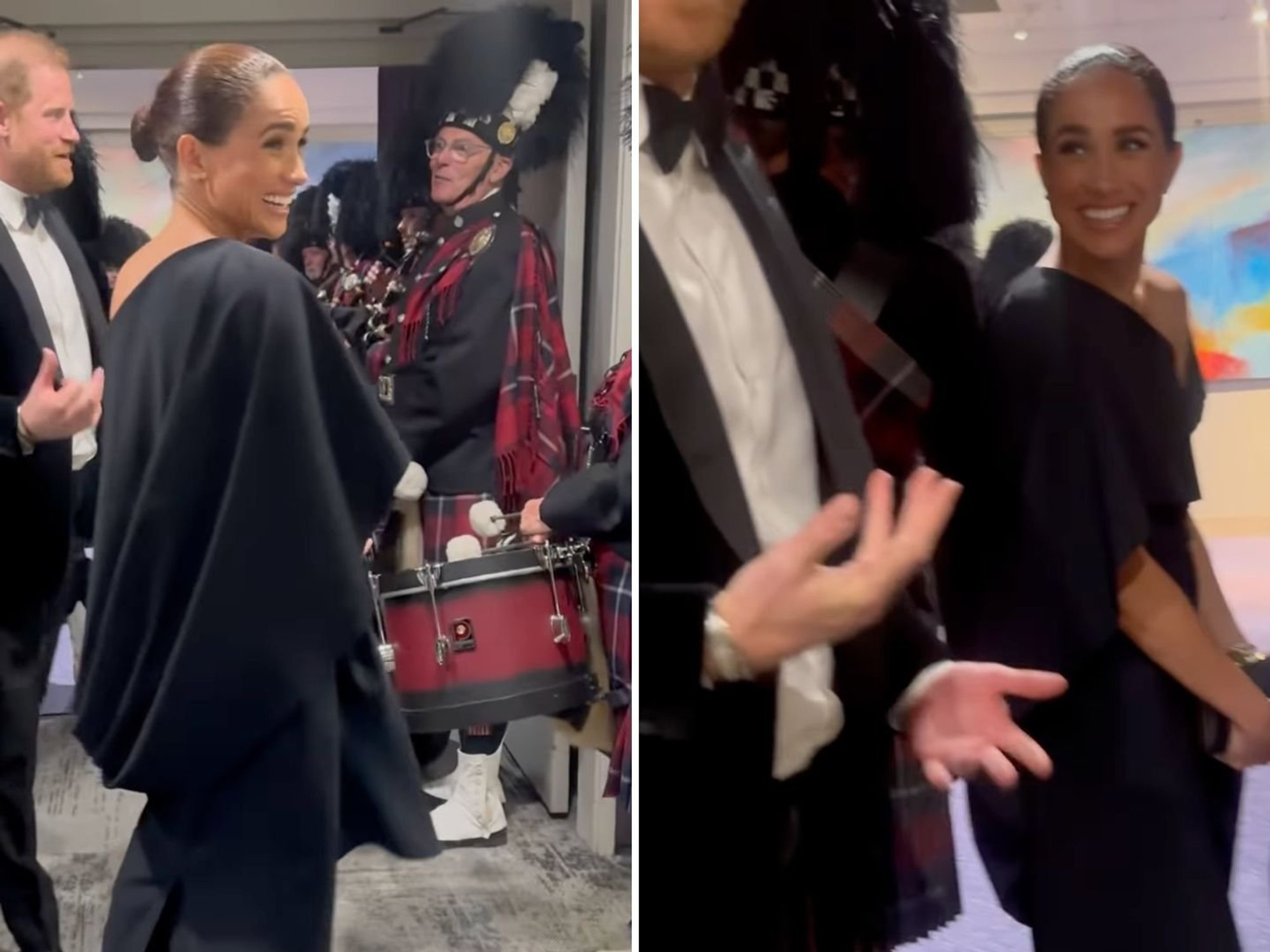 Meghan Markle jokes 'my husband loves bagpipes' as Harry joins in with musicians at gala