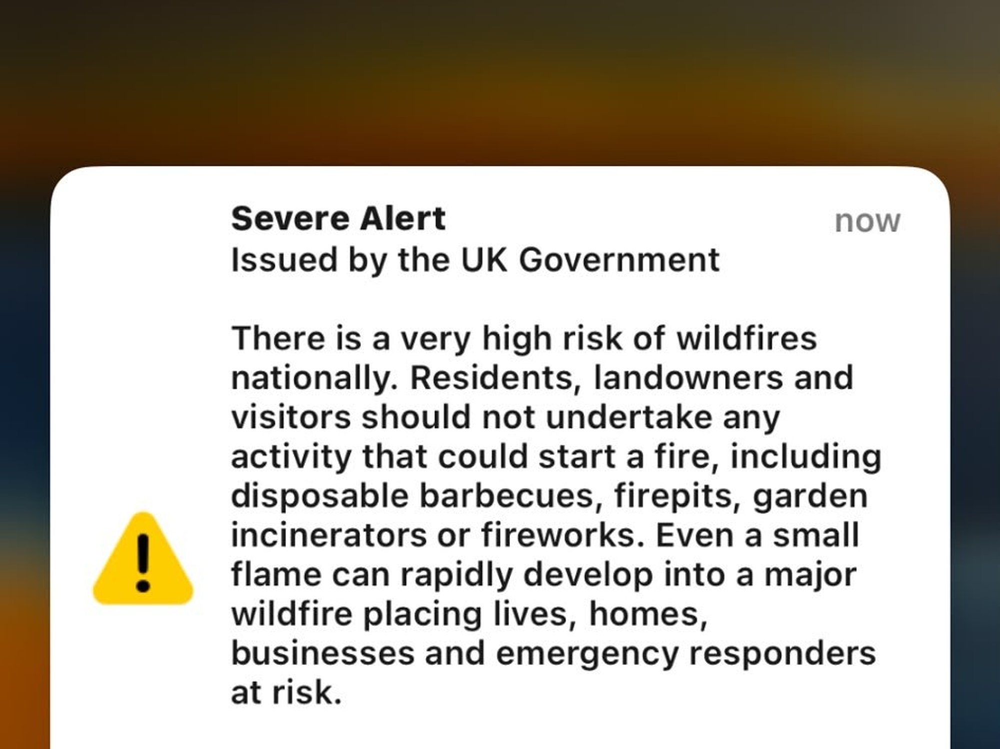 Panic as sirens blare from phones across England without warning amid 'severe' wildfire alert