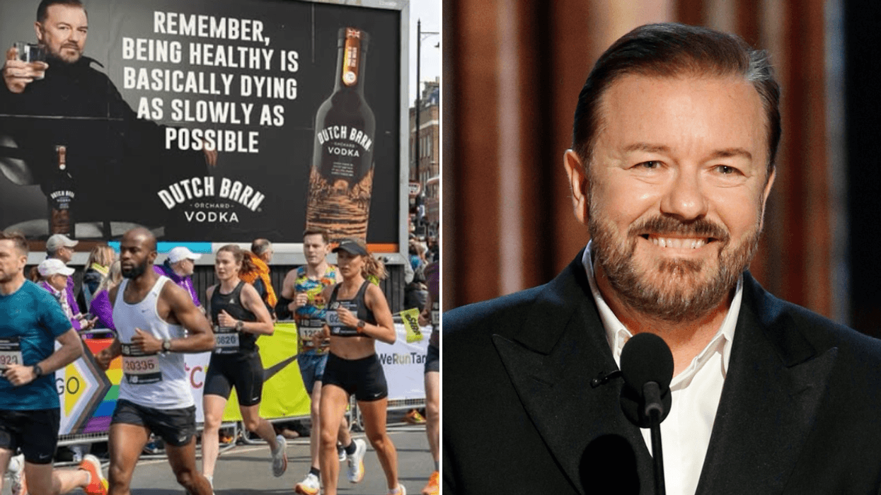 Ricky Gervais leaves fans divided with latest vodka billboard poking fun at London Marathon runners