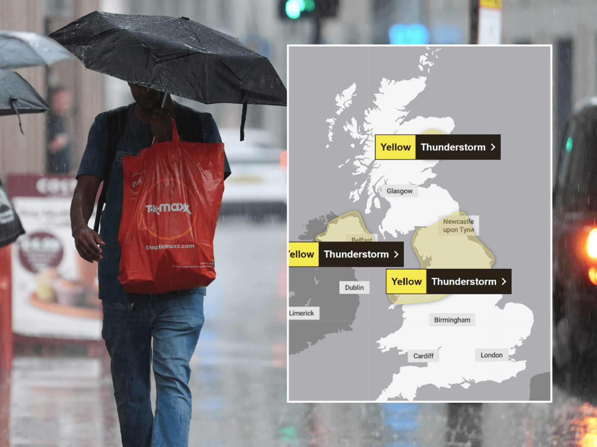 Met Office issues urgent thunderstorm warning over 128-mile stretch of UK