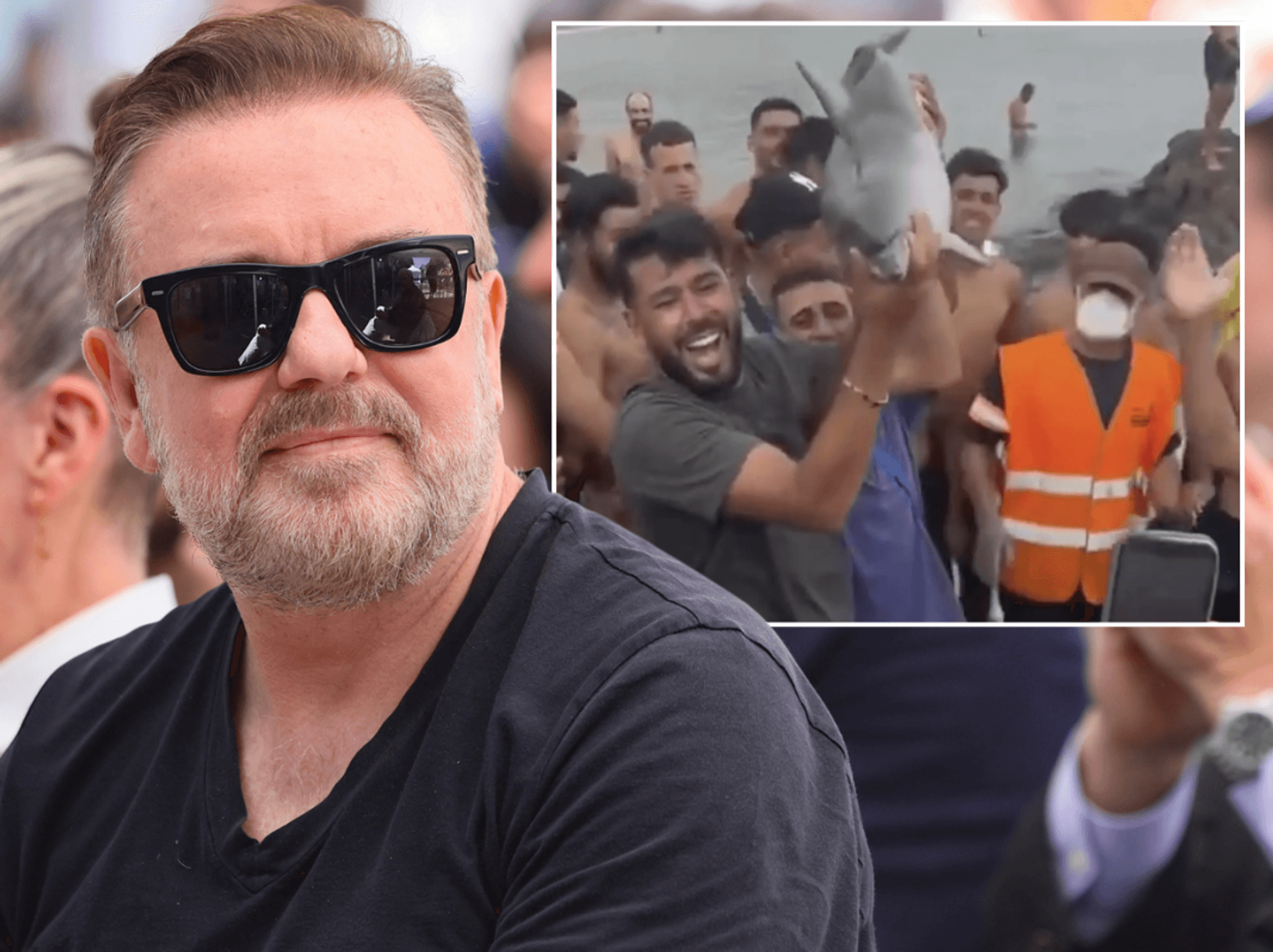 Ricky Gervais pulls no punches as he furiously reacts to footage of Ceuta migrants parading dolphin calf